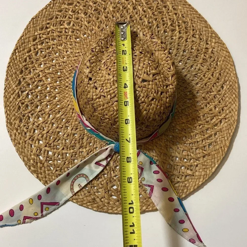 VTG, Chic Straw Hawaiian Unisex Hat With Colorful Scarf - Picture 4 of 9